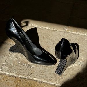 Black Stuart Weitzman Swarovski Crystal Embellished Abstract Heels